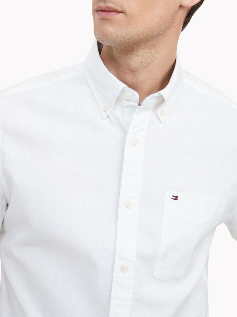 Férfi Tommy Hilfiger Custom fit essential cotton & linen Ingek Fehér | HU 1029BEX